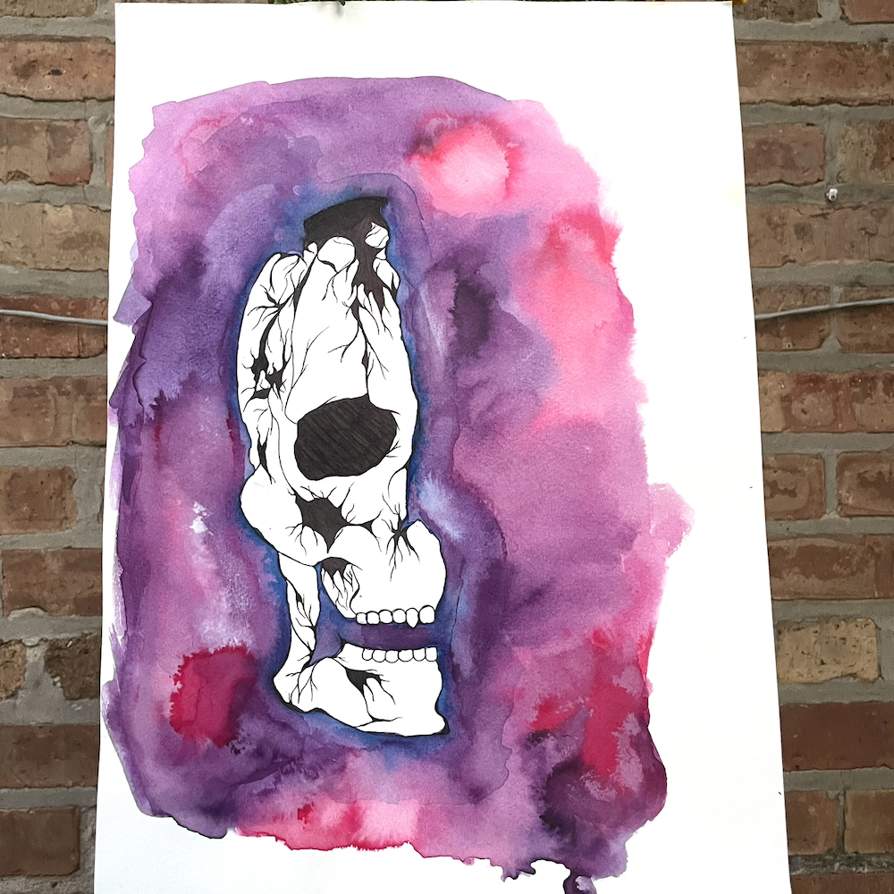 Veins of Mortality (Half Skull with Watercolor)